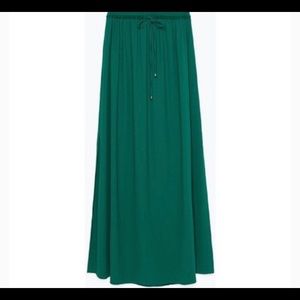 Green Zara maxi skirt with side slits